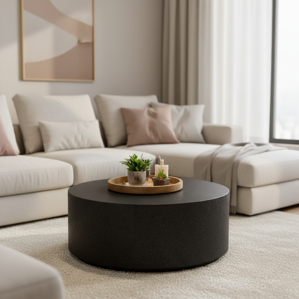 Mesa de Centro Circular Minimalista – Negro Satinado
