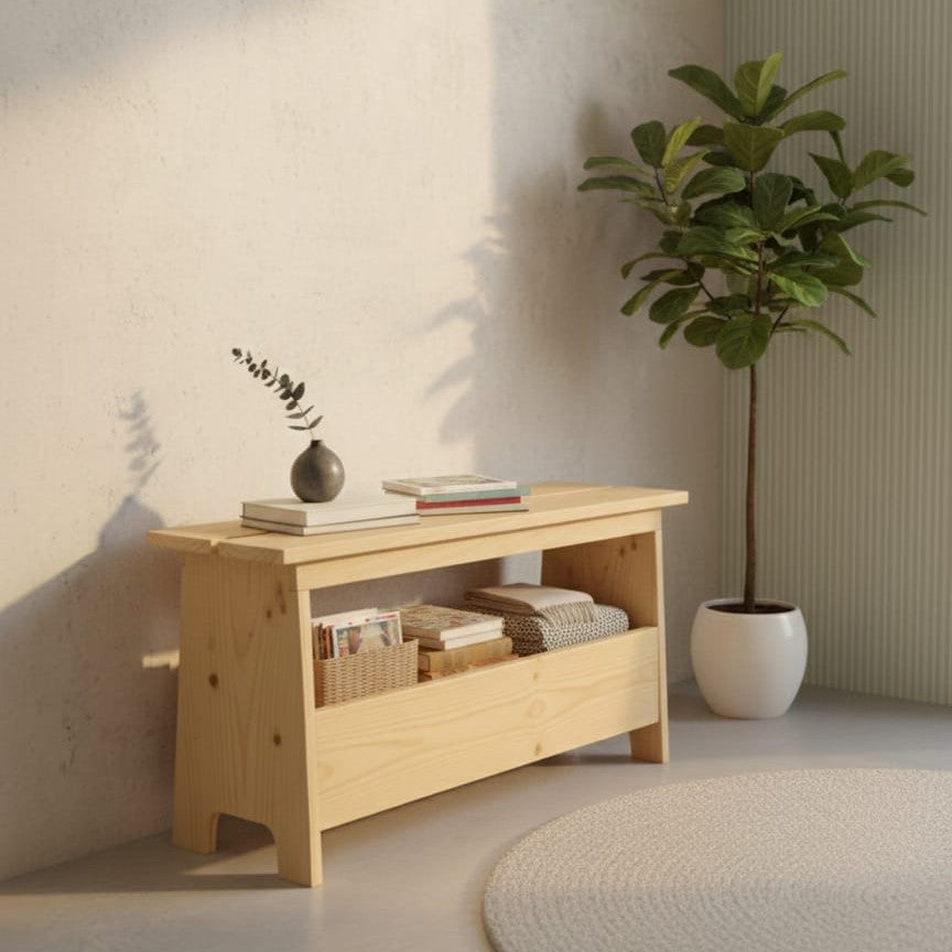 Banca Baúl Organizadora de Madera Sólida: Edición Lanzamiento